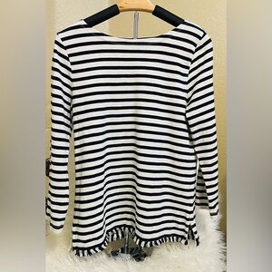 J. Crew Women’s Navy/ White Stripe Fringe Hem Nautical Coastal Size Medium